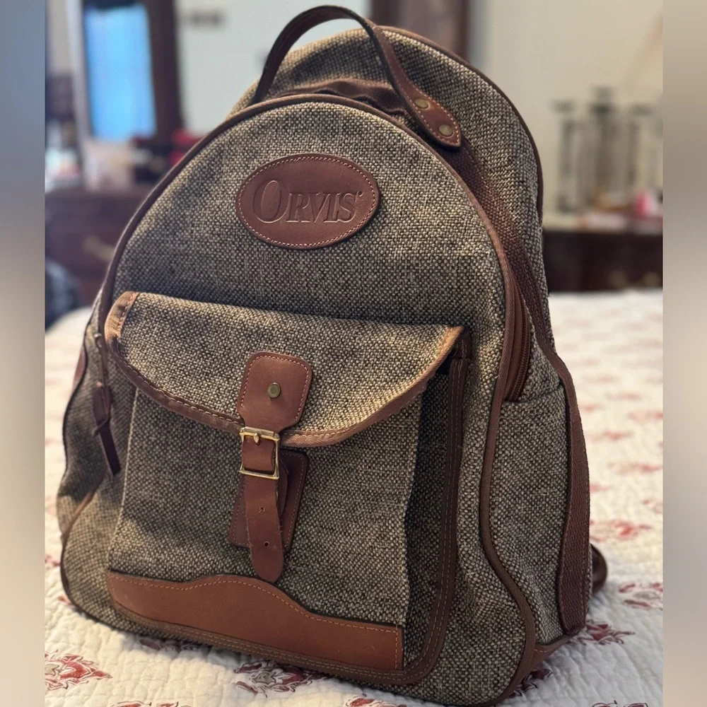 Orvis Leather and Tweed Backpack - Picture 1 of 11